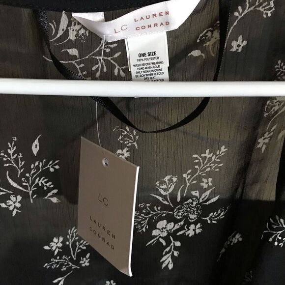 Lauren Conrad One Size semi sheer black floral duster jacket open front New - Picture 6 of 6